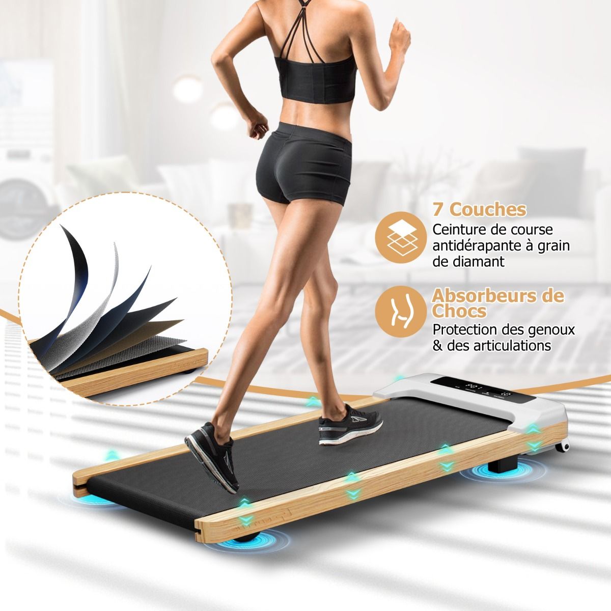 Tapis de Course Électrique 1,3-6KM/H Moteur 2,25HP à Roulettes Charge 120 kg avec Télécommande Écran LED 15 Programmes Gris -
