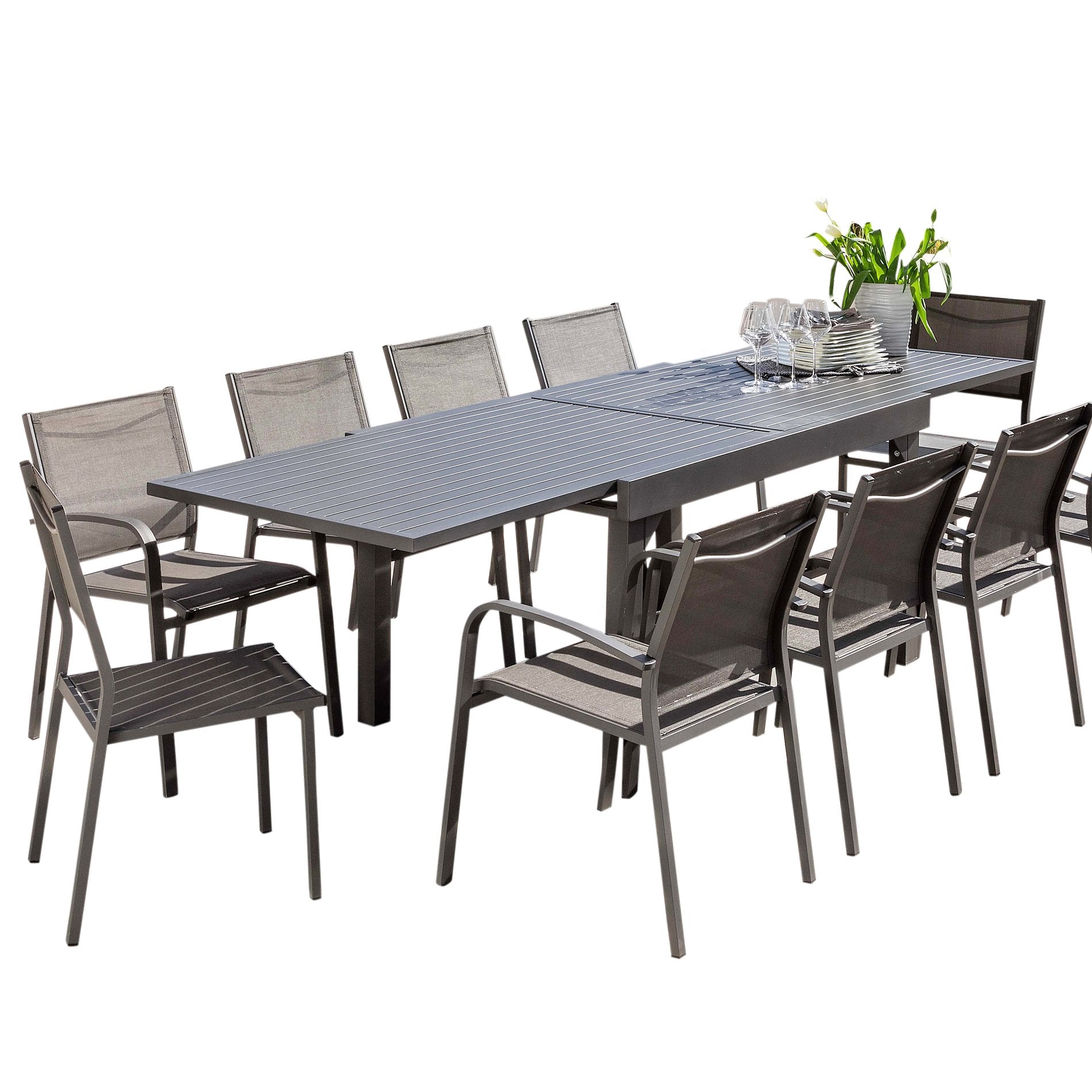 Table de jardin extensible aluminium 12 places (200/320 x 100 cm) Murano Gris anthracite - Action-sport36 -