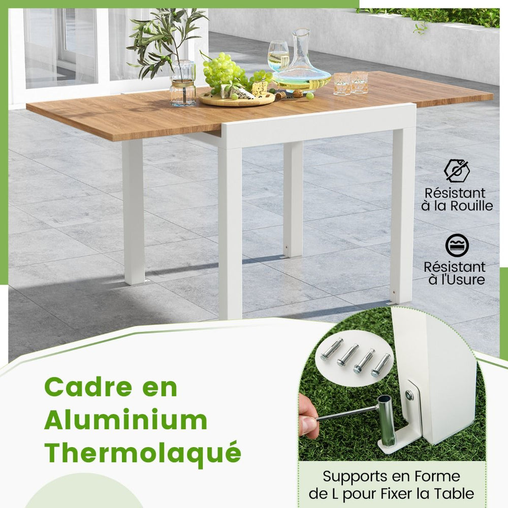 Table de Jardin Extensible en Aluminium Ajustable de 80 à 160 CM Table à Manger Rectangulaire pour 4-6 Personnes Gris/Naturel -