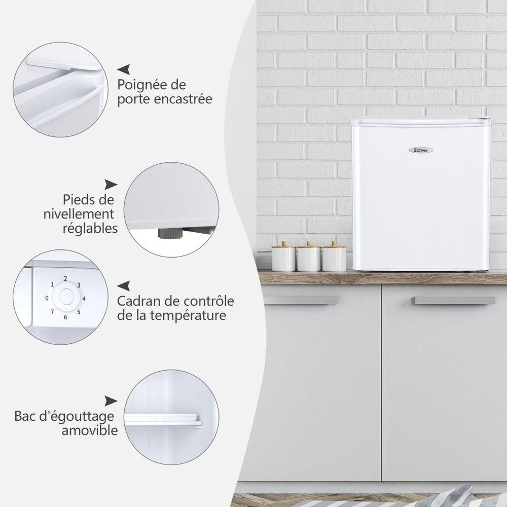 Mini Rfrigrateur 48L,2 niveaux et porte-bouteille,bac  lgumes,Silencieux 230V,46 x 44 x 49 cm,Blanc -