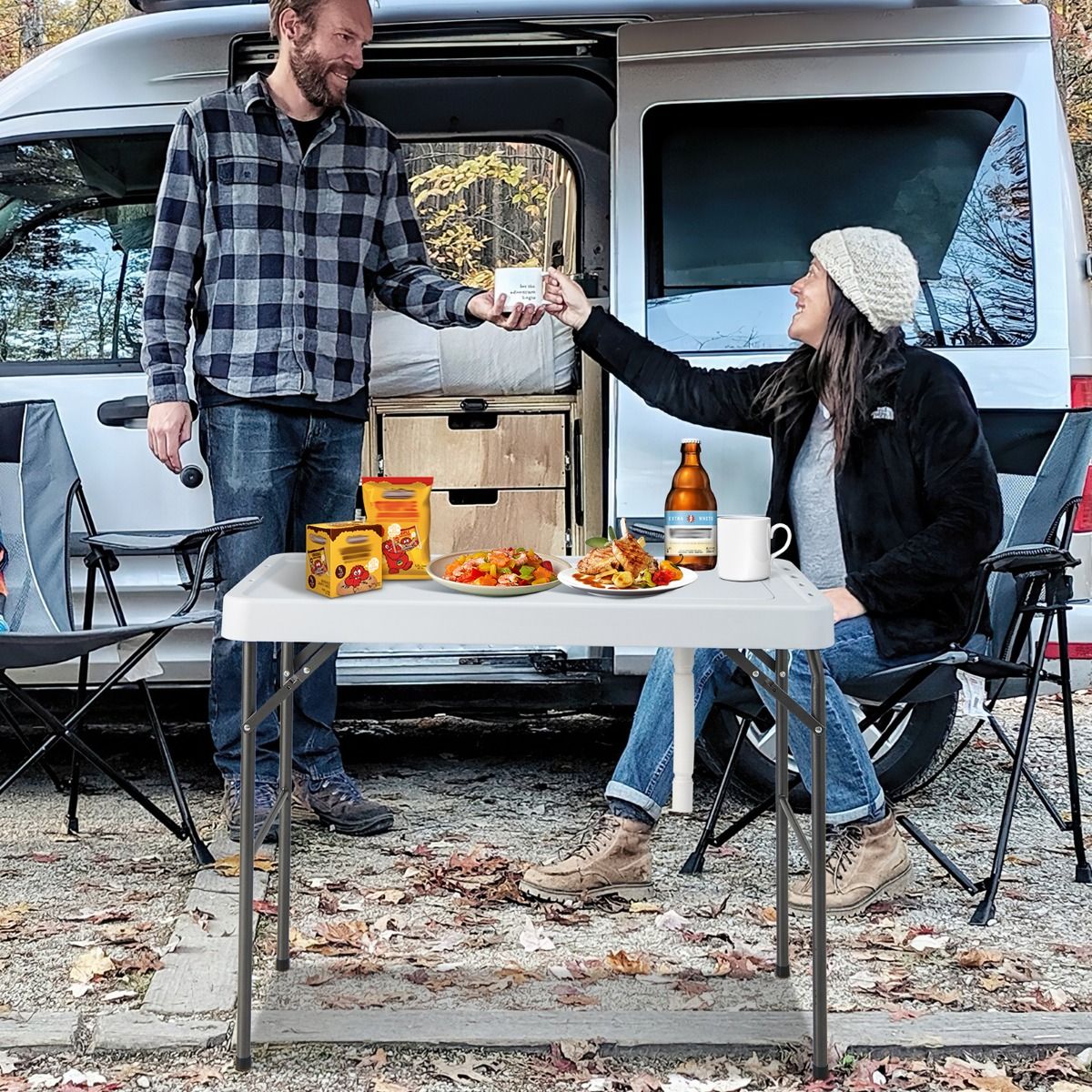 Table de Pêche Pliante avec Robinet Rotatif 360° Table Camping Portable pour Nettoyage Poisson en Acier&HDPE avec Évier et Support de Grille Charge 150KG -