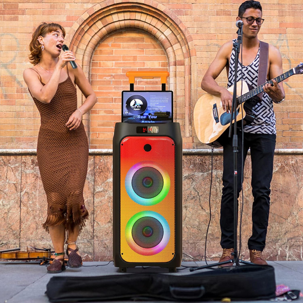 JYX Machine Karaoké pour Adultes, Enceinte Karaoké Bluetooth Portable avec 2 Microphones sans Fil, Party Box Idéale pour Les réunions de Famille/Le Camping en Plein Air