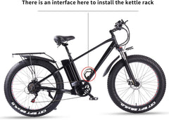 ride66 Vélo électrique VTT pour Homme Adulte,26 Pouces 21Ah Batterie au Lithium Shimano 7 Vitesses,Vélo Homme Fat Bike Noir XL -