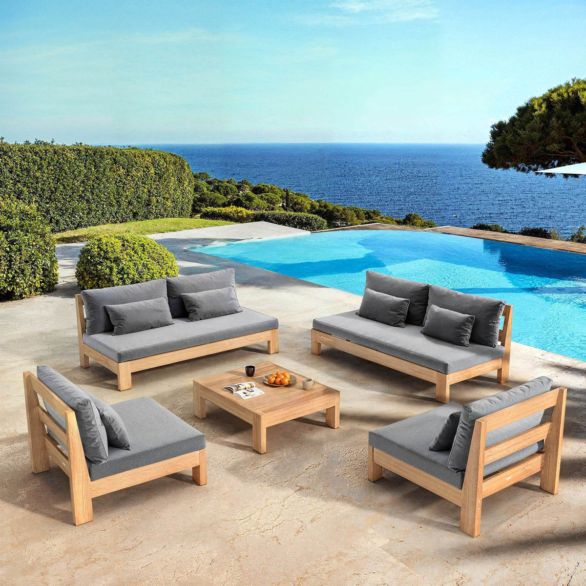 Salon de jardin en bois d'acacia 8 places 5 pcs Borneo Gris anthracite - Action-sport36 -