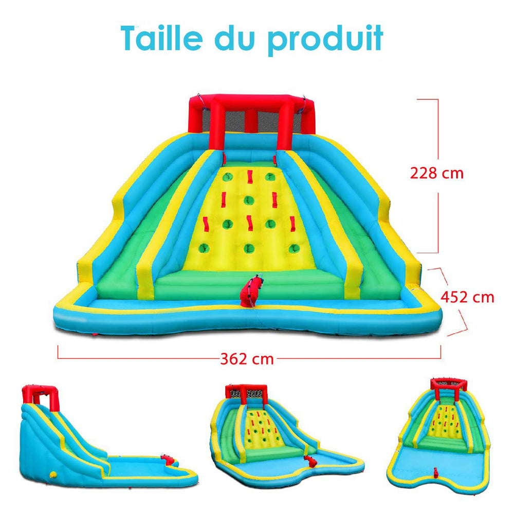 Toboggan Aquatique Gonflable 5 en 1 avec Pataugeoire Aire de Jeux Gonflable en Oxford avec Mur d'Escalade Charge 150kg pour 3-10 Ans (sans Souffleur) -