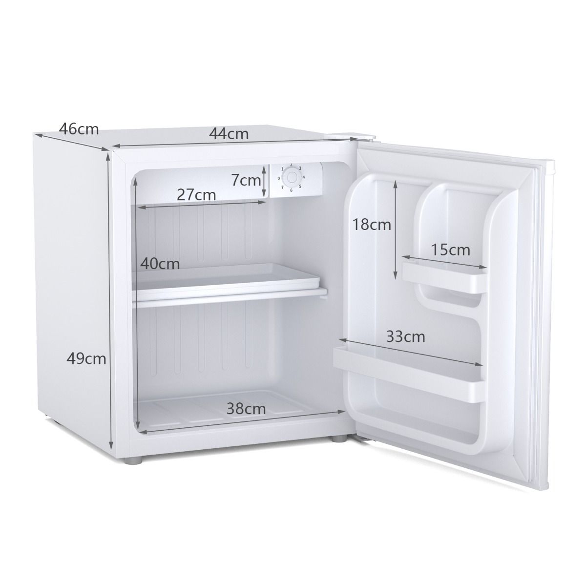 Mini Rfrigrateur 48L,2 niveaux et porte-bouteille,bac  lgumes,Silencieux 230V,46 x 44 x 49 cm,Blanc -