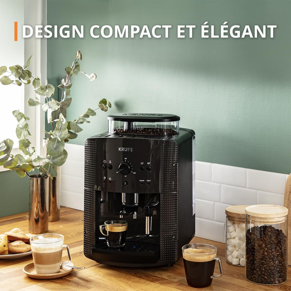 Machine à café grain,1,7 L,2 tasses en simultané,Nettoyage automatique,Buse vapeur pour Cappuccino,Cafetière espresso,Essential noire YY8125FD,Noir -