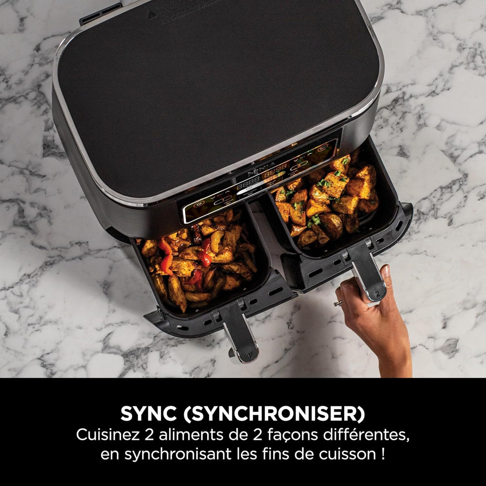 Foodi FlexDrawer Air Fryer,Dual Zone Avec Sparateur Amovible,Grand Tiroir de 10,4 L,7-en-1,Double Zone,Sans Huile,Pices Antiadhsives Compatibles Au Lave-Vaisselle,Noir AF500EU