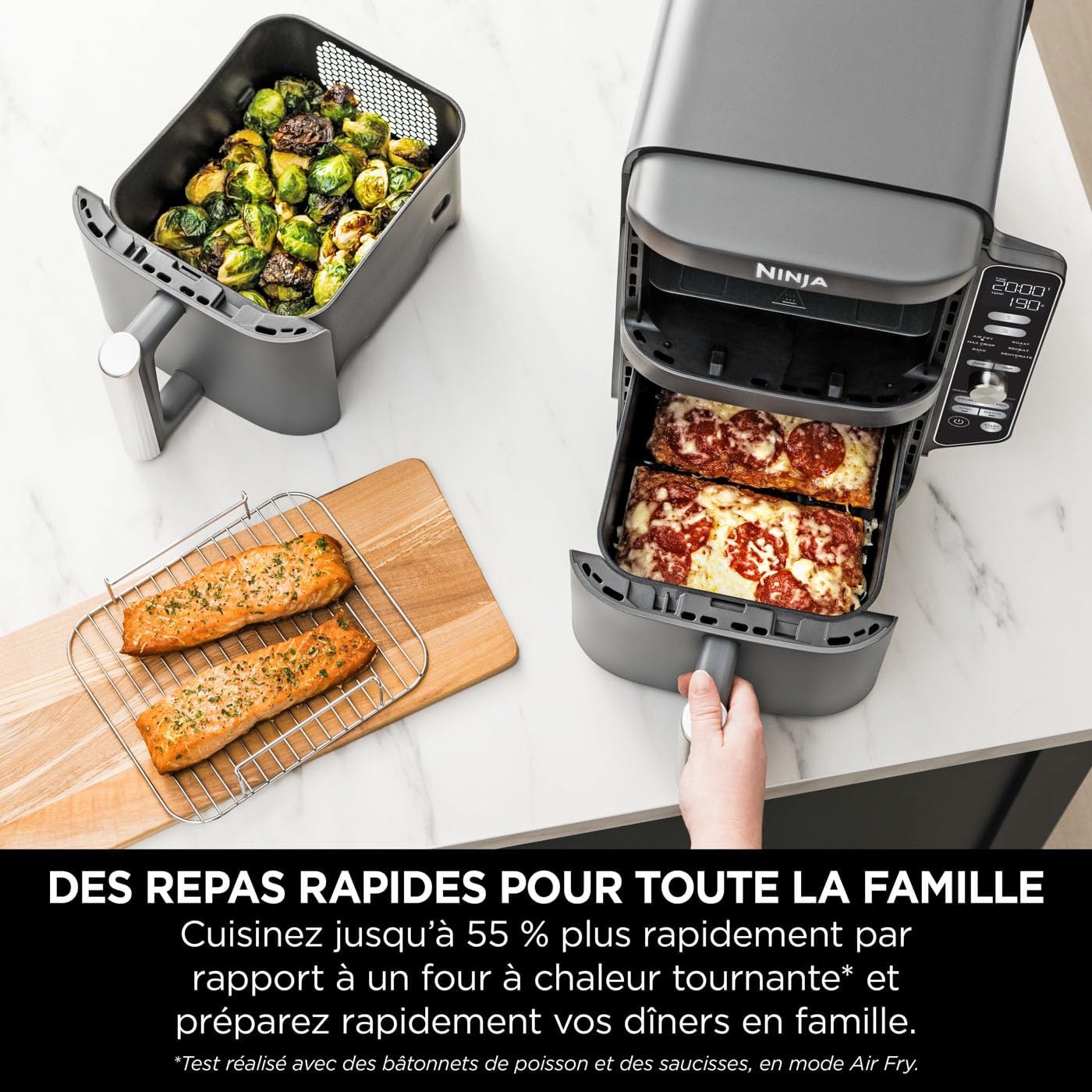 Foodi FlexDrawer Air Fryer,Dual Zone Avec Sparateur Amovible,Grand Tiroir de 10,4 L,7-en-1,Double Zone,Sans Huile,Pices Antiadhsives Compatibles Au Lave-Vaisselle,Noir AF500EU