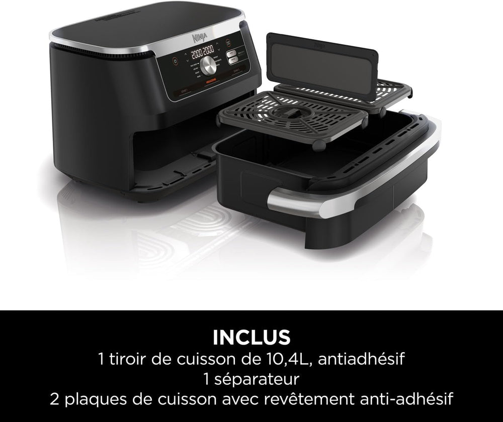 Foodi FlexDrawer Air Fryer,Dual Zone Avec Sparateur Amovible,Grand Tiroir de 10,4 L,7-en-1,Double Zone,Sans Huile,Pices Antiadhsives Compatibles Au Lave-Vaisselle,Noir AF500EU