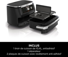 Foodi FlexDrawer Air Fryer,Dual Zone Avec Sparateur Amovible,Grand Tiroir de 10,4 L,7-en-1,Double Zone,Sans Huile,Pices Antiadhsives Compatibles Au Lave-Vaisselle,Noir AF500EU