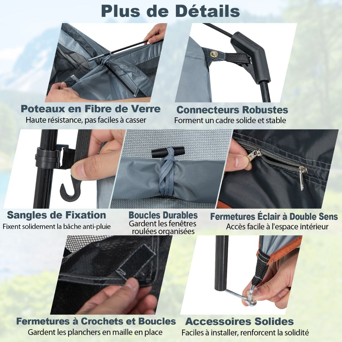 Tente Cabine de Douche Portable 2 Personnes en 2 Parties avec Bâche de Pluie Amovible Corde à Linge Crochet 210x107x210 cm Gris -