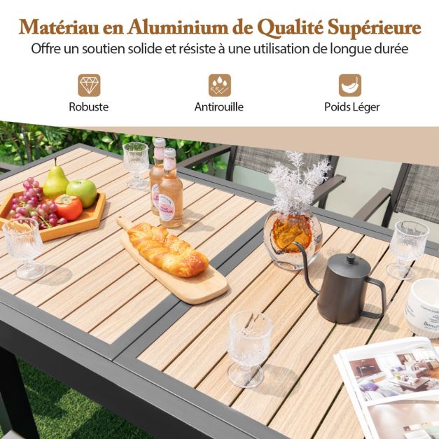Table de jardin extensible en aluminium ajustable de 80 à 160 cm table à manger extérieure rectangulaire pour 4-6 personnes naturel 20_0009421 -