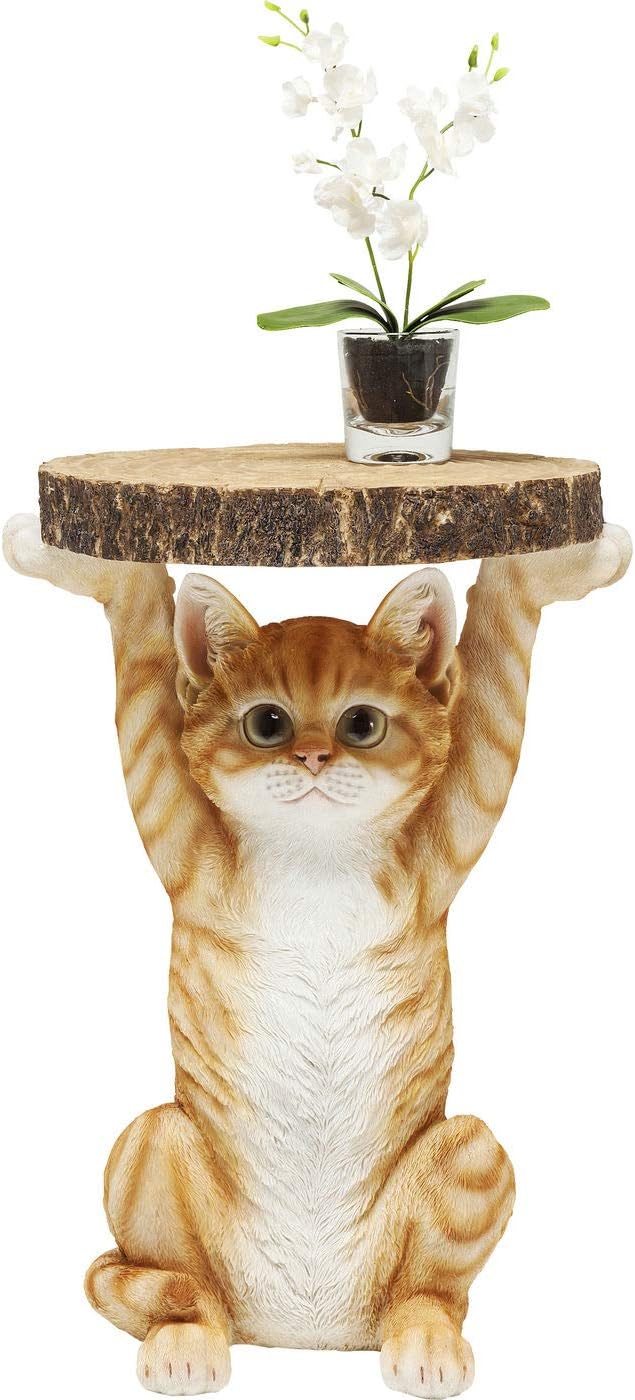 Kare Design Table d'Appoint Animal Ms. Cat, Chat, Marron/Orange, Rond, Diamètre 33 cm, Table de Salon, Meuble, Cadeau, Deco Intérieur, Décoration Chambre, Maison