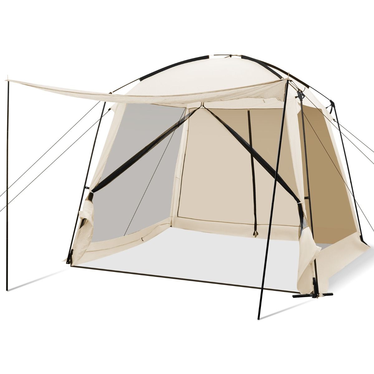 Tente de Camping pour 8-10 Personnes Tente Dôme avec Vestibule et Moustiquaire Porte Zippée Tente Portable avec Sac de Transport 300x300x250cm Beige -