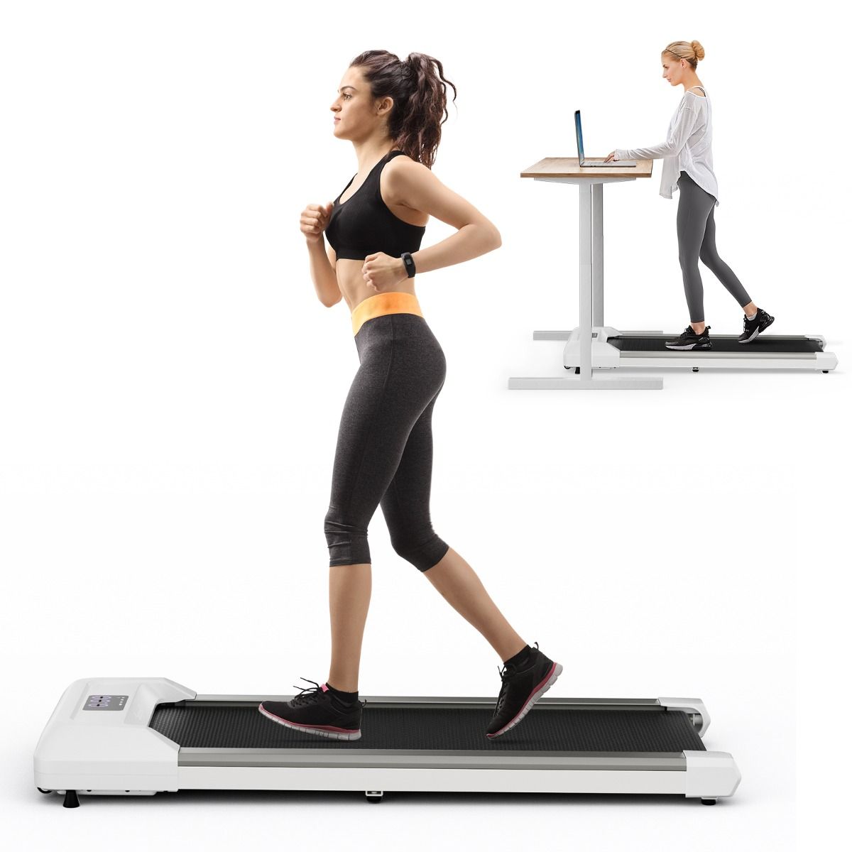 Tapis de Course Mince Tapis de Jogging avec Capacit de 120 Kg Tlcommande et cran Led Inclinable  Roulettes Tapis de Course  Glisser Gris/Noir/Rose -