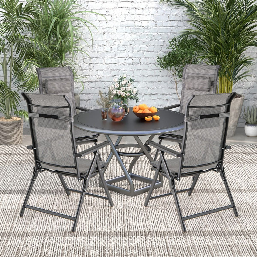 Lot de 2 Chaises Longues Pliantes et Inclinables Dossiers et Accoudoirs Réglables à 10 Niveaux Repose-Pied Rétractable Capacité 150 Kg Gris -