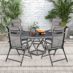 Lot de 2 Chaises Longues Pliantes et Inclinables Dossiers et Accoudoirs Réglables à 10 Niveaux Repose-Pied Rétractable Capacité 150 Kg Gris -
