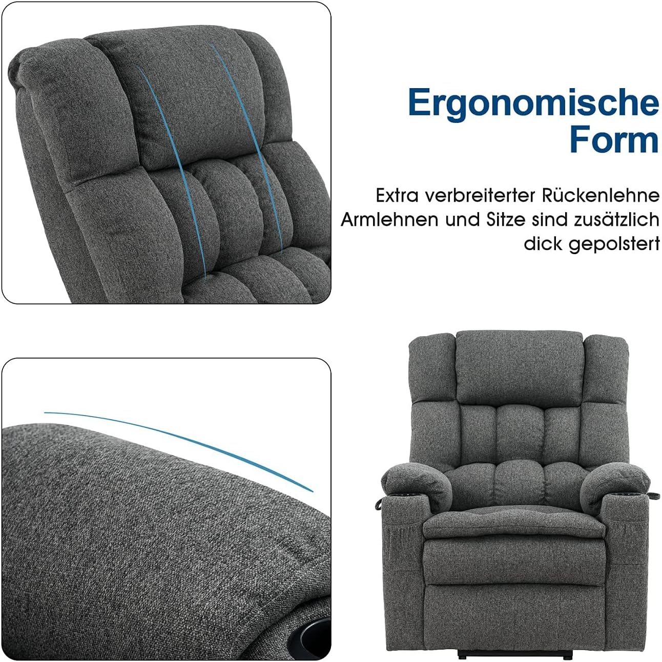 MCombo 7546 Fauteuil de Relaxation électrique avec 3 Moteurs réglables séparément