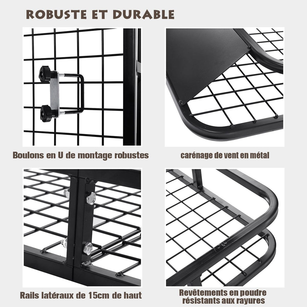 Porte-Bagages de Toit pour Voiture en Métal 122,5x102CM avec Déflecteur d’Air Capacité 75 KG Noir Accessoires Automobiles -