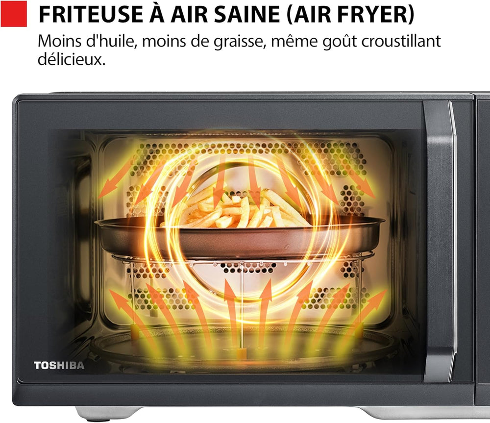 Toshiba MW3-AC26PFI(MG) Four à Micro-ondes 26L Air chaud combiné, 6-en-1 900W avec Cuiseur Vapeur en Gris Morandi, 6 Programmes 10 Niveaux de Puissance, 10 Menus Automatiques