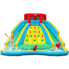 Toboggan Aquatique Gonflable 5 en 1 avec Pataugeoire Aire de Jeux Gonflable en Oxford avec Mur d'Escalade Charge 150kg pour 3-10 Ans (sans Souffleur) -