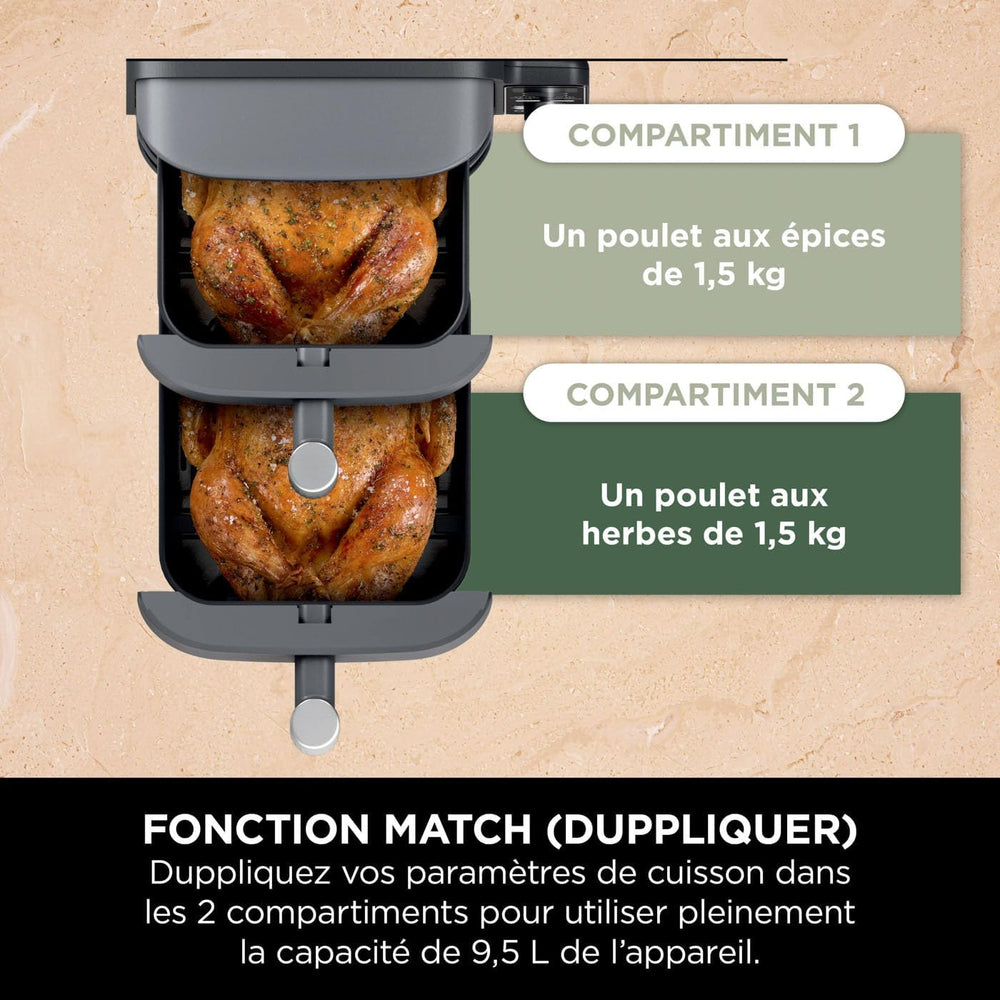 Foodi FlexDrawer Air Fryer,Dual Zone Avec Sparateur Amovible,Grand Tiroir de 10,4 L,7-en-1,Double Zone,Sans Huile,Pices Antiadhsives Compatibles Au Lave-Vaisselle,Noir AF500EU