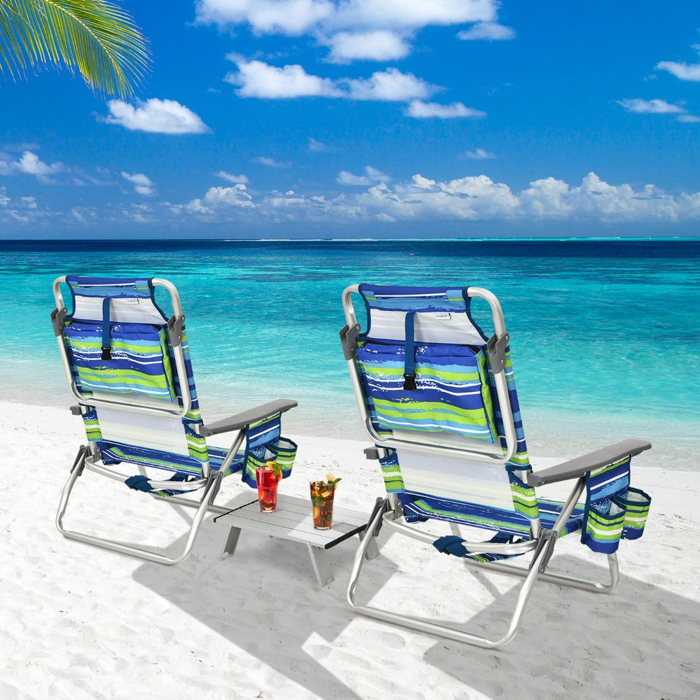 Lot de 2 Chaises de Camping Plage Pliante Table Enroulable en Aluminium Appui-tête Dossier Réglable à 5 Positions 6 Couleurs au Choix -