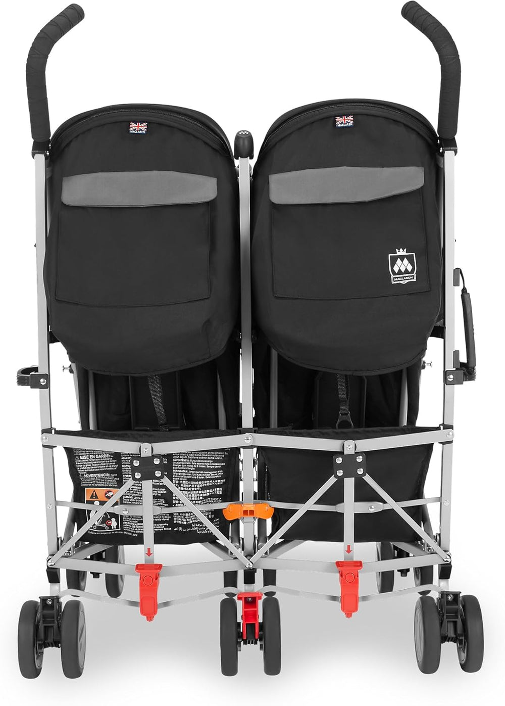 Poussette double Maclaren Twin Triumph (6 mois,jusqu' 15 kg,un enfant par sige),lgre et compacte,capote extensible UPF 50+ avec habillage pluie - Noir/Anthracite