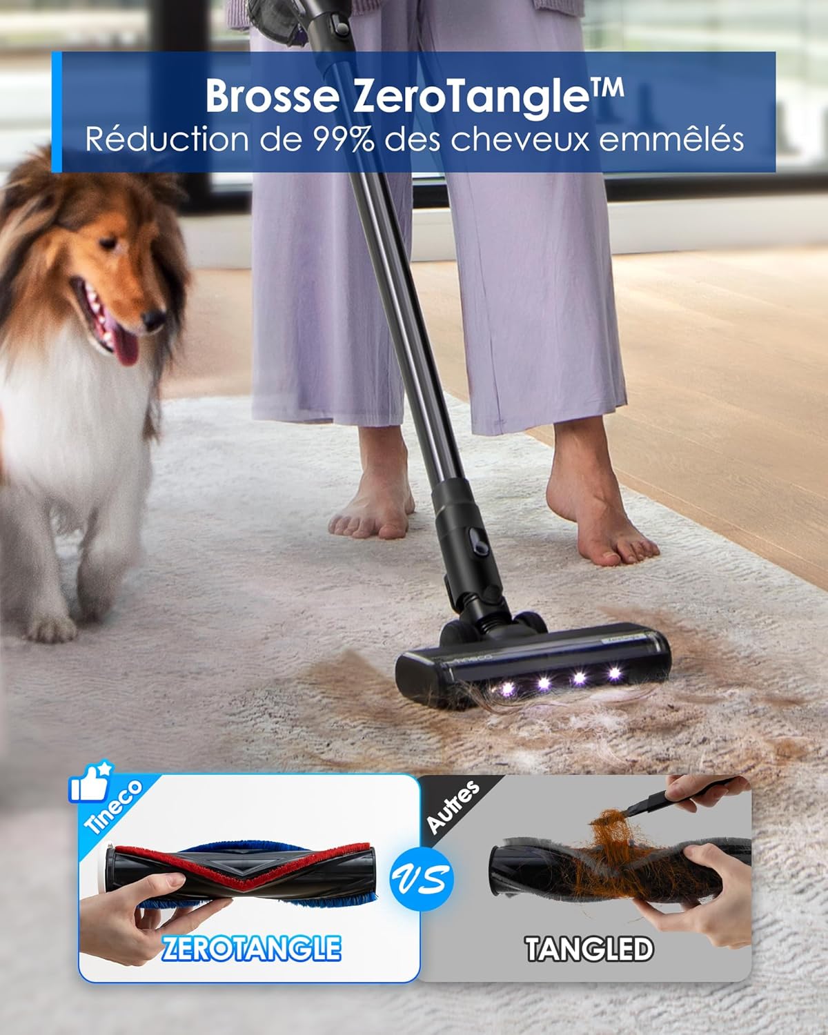 Tineco Pure One Station Pet Aspirateur Balai sans Fil avec Auto-Nettoyage, Brosse ZeroTangle pour Les Poils d’Animaux, Nettoyage des sols durs, Tapis, Carrelage, Toilettage des Animaux, Léger