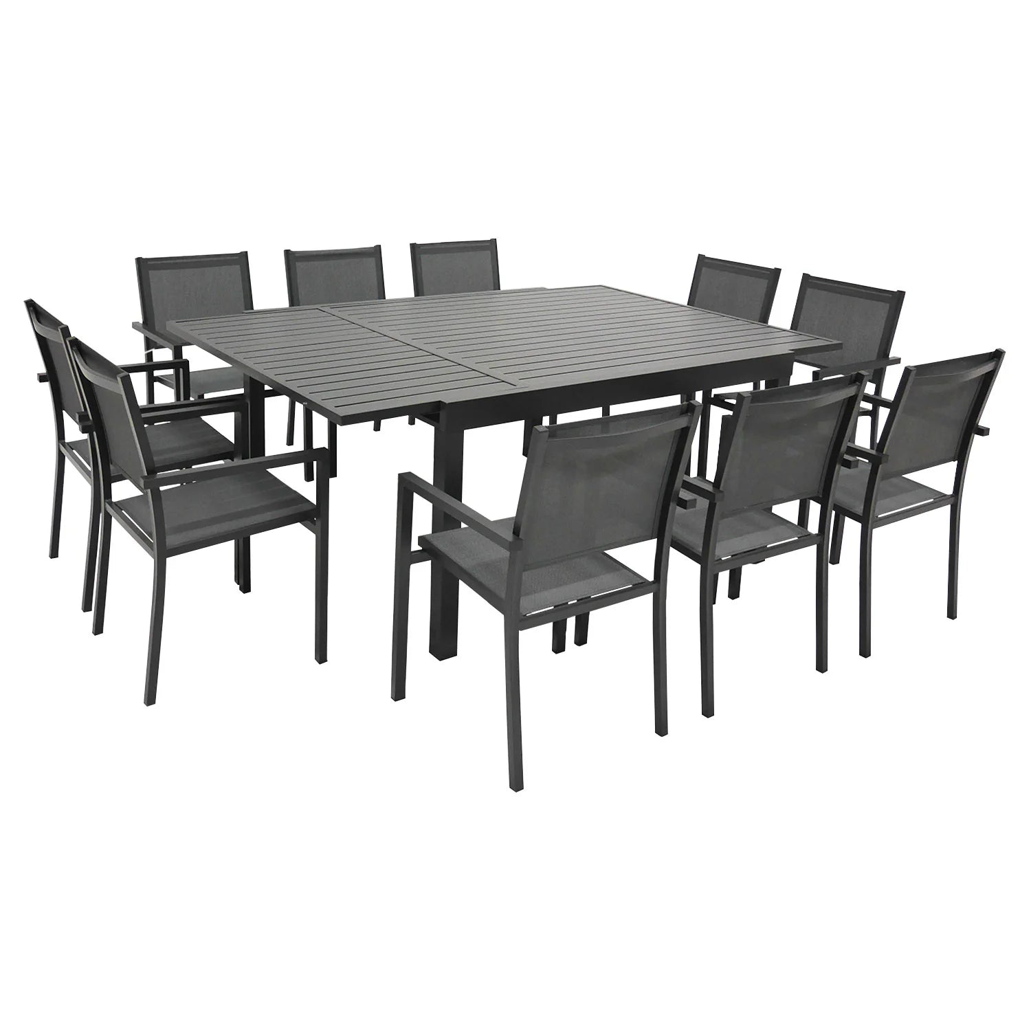 Salon de jardin extensible 10 places de 140/200cm en textilène gris - aluminium anthracite VENEZIA -
