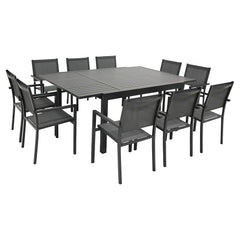 Salon de jardin extensible 10 places de 140/200cm en textilène gris - aluminium anthracite VENEZIA -