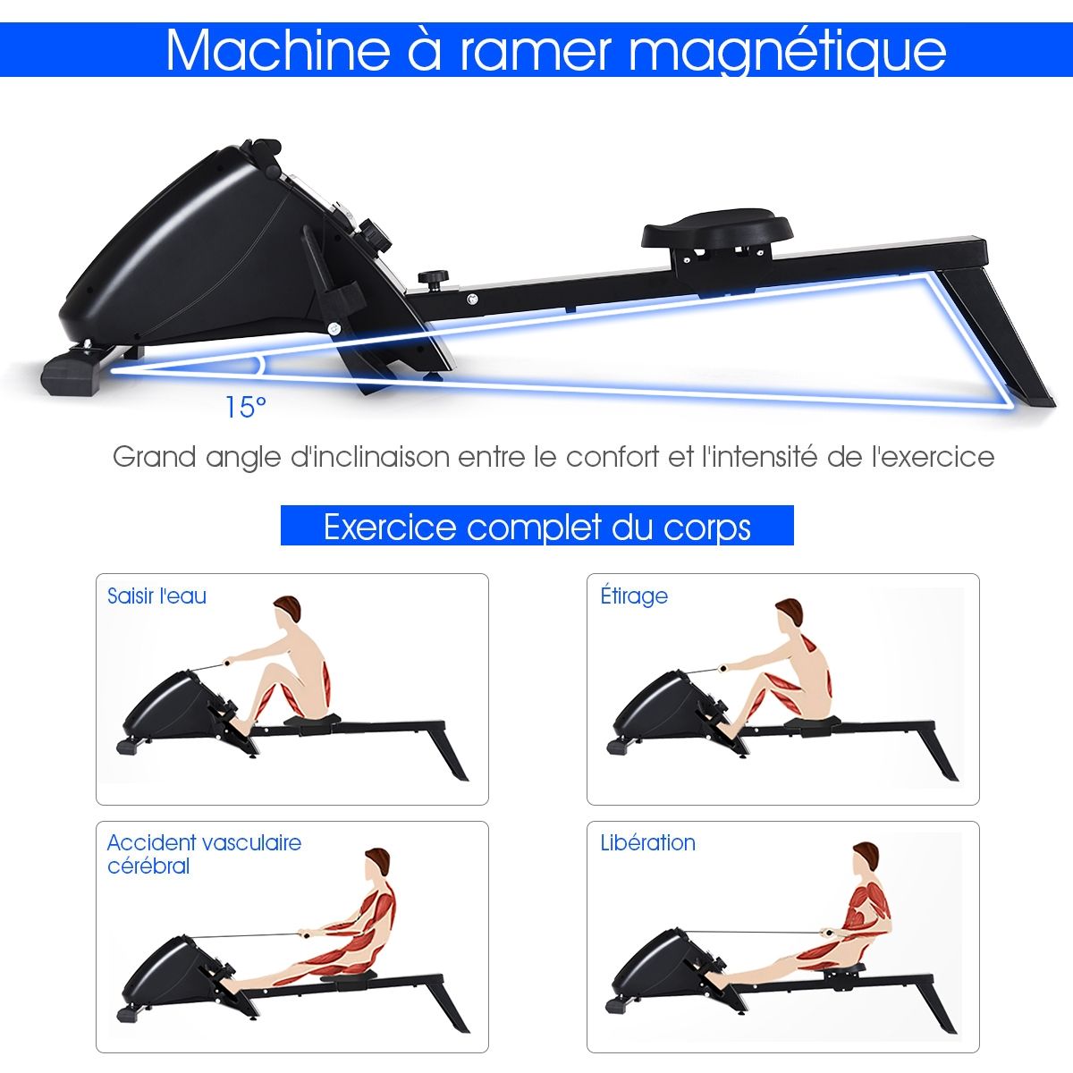 Rameur d'Appartement Pliable à Résistance 10 Niveaux Ecran Lcd Capacité 120kg Musculation Des Bras Cardio-Training Noir -