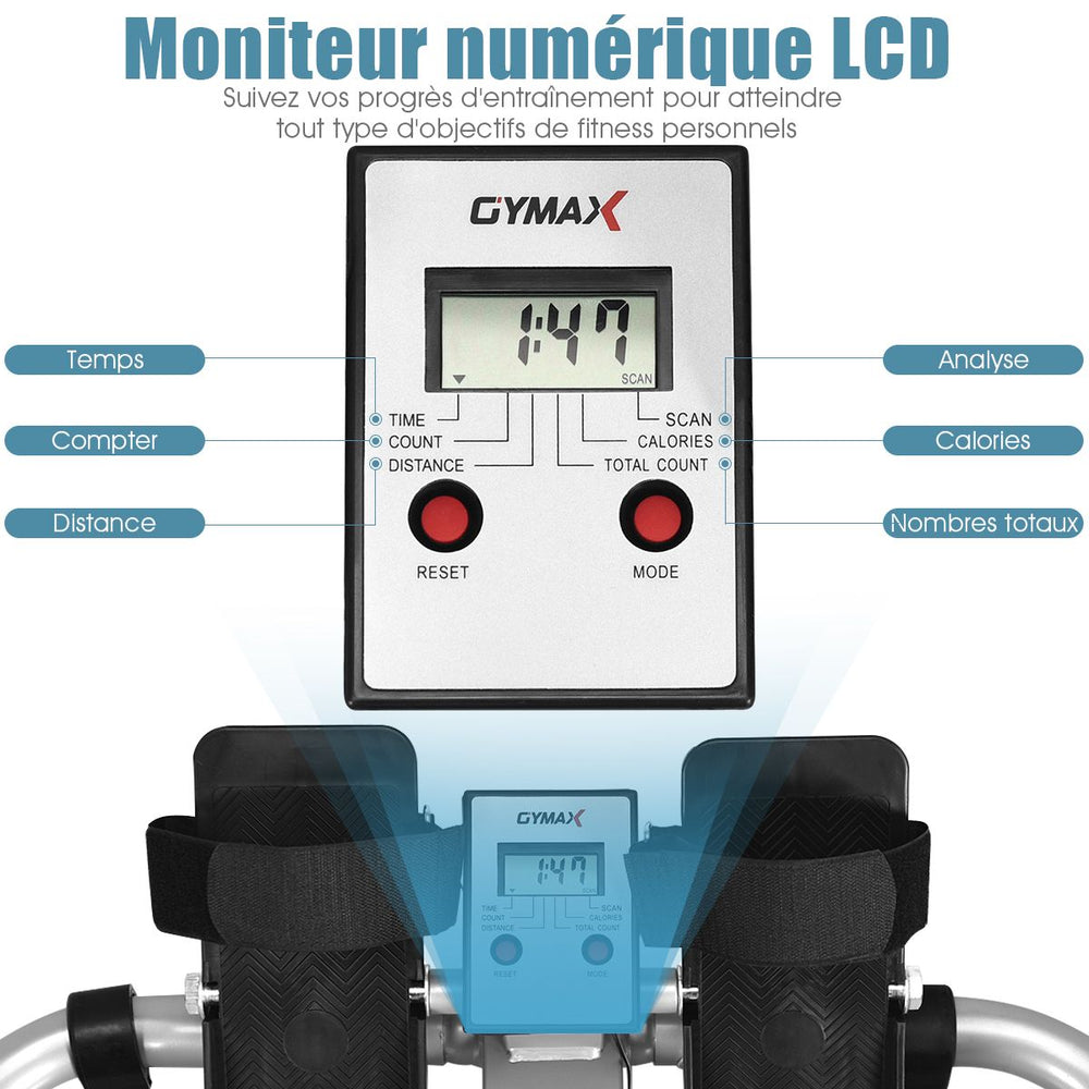 Rameur de Fitness Rsistance Hydraulique Rglable 50kg Affichage LCD Pdale Antidrapante Charge de 100 kg Argent -