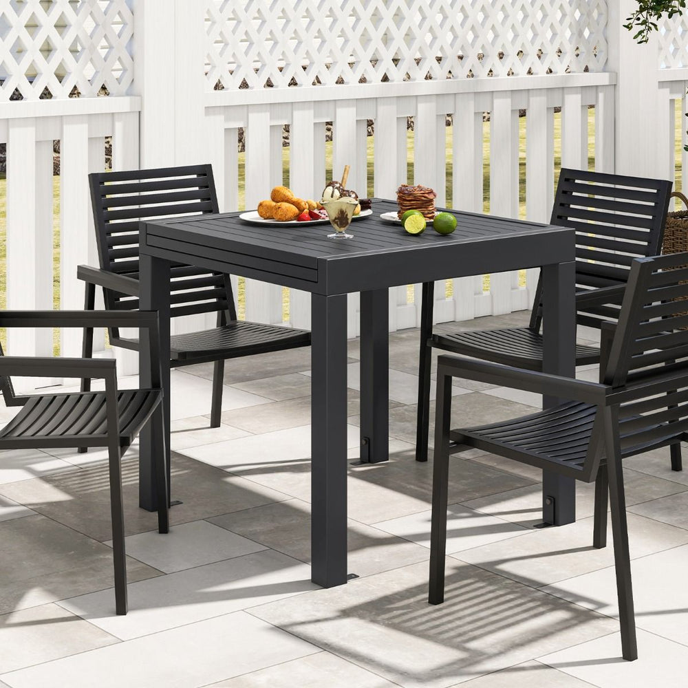 Table de Jardin Extensible en Aluminium Ajustable de 80  160 CM Table  Manger Extrieure Plateau  Lattes pour 4-6 Personnes Gris Fonc -