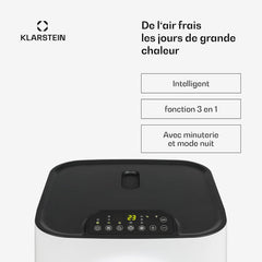 Klarstein Climatiseur Mobile Silencieux, Climatiseur Portable 5 en 1, Mini Climatiseur, Purificateur et Elimination des Odeurs, Mode Nuit, Déshumidificateur d'Air, Faible Conso, 10K BTU, Climatiseurs