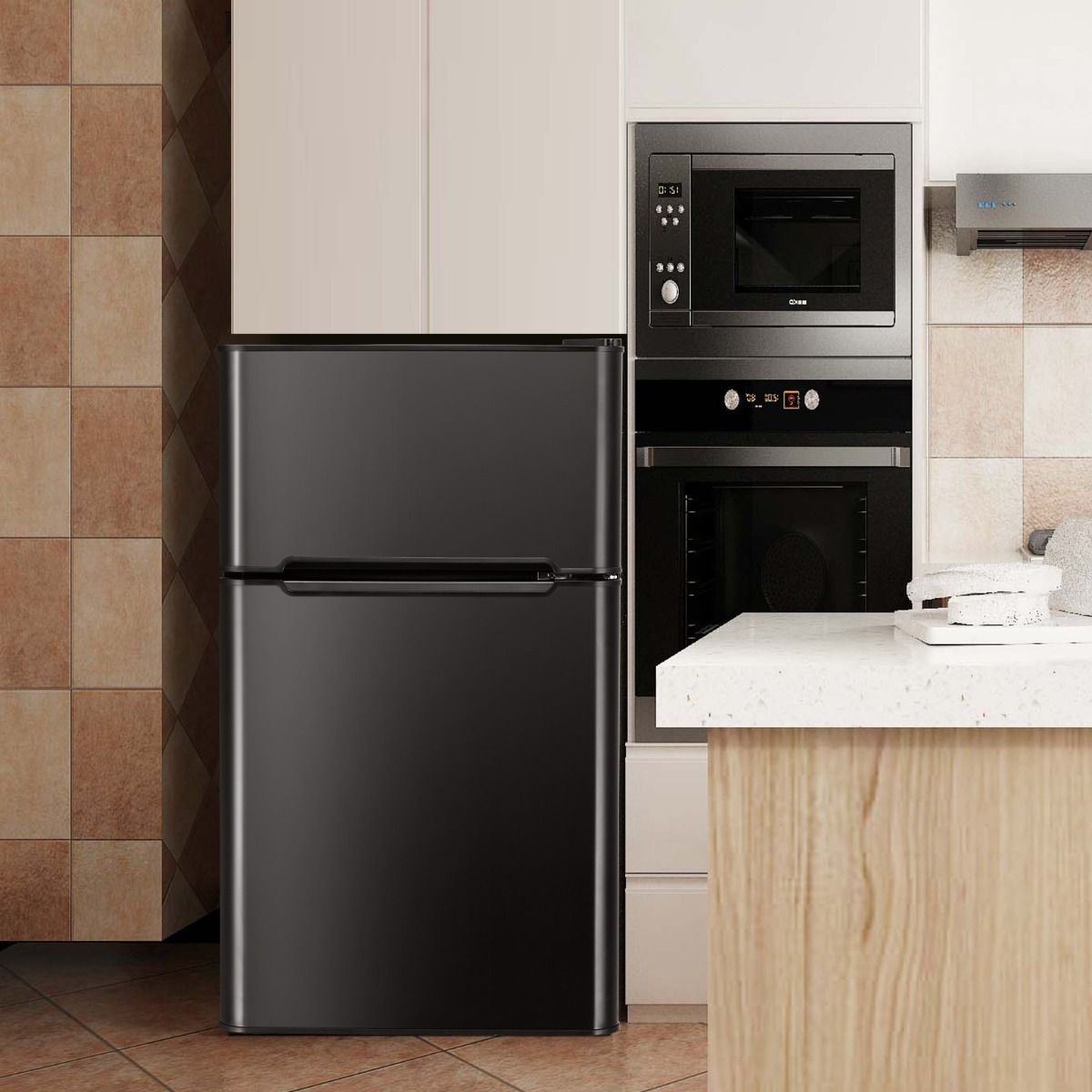 Rfrigrateur Compact Mini-rfrigrateur 90 L Conglateur Spar avec Design  2 Portes Fonctionnement Silencieux Blanc/Gris/Noir -