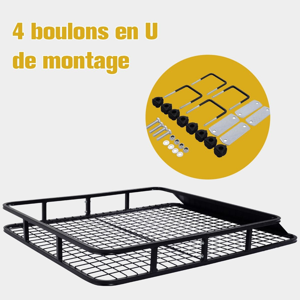 Porte-Bagages de Toit pour Voiture en Métal 122,5x102CM avec Déflecteur d’Air Capacité 75 KG Noir Accessoires Automobiles -
