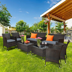 Salon de Jardin 4 PCS Mobilier de Terrasse en Rotin PE pour Véranda Patio Terrasse Piscine Marron et Gris -