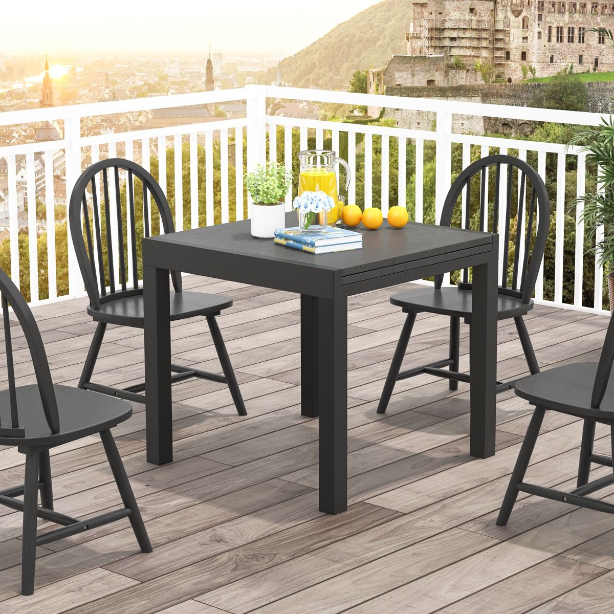 Table de Jardin Extensible en Aluminium Ajustable de 80 à 160 CM Table à Manger Rectangulaire pour 4-6 Personnes Gris/Naturel -
