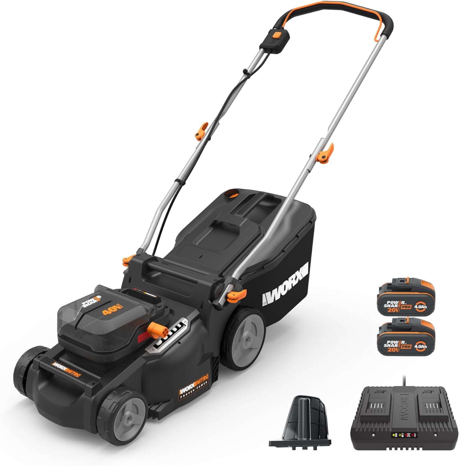 Pack Pro+ Tondeuse à Gazon 40V 460m² + Coupe-Bordures 20V + 2 Batteries 4Ah et 1 Batterie 2Ah + Chargeur Double et Chargeur Simple (Idéal pour l'Entretien du Jardin)