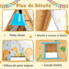 Maison de Jardin Enfants 2 en 1 avec Escalade Cloche Impermable Cabane en Bois de Sapin Exterieur et Intrieur 3-8 Ans -