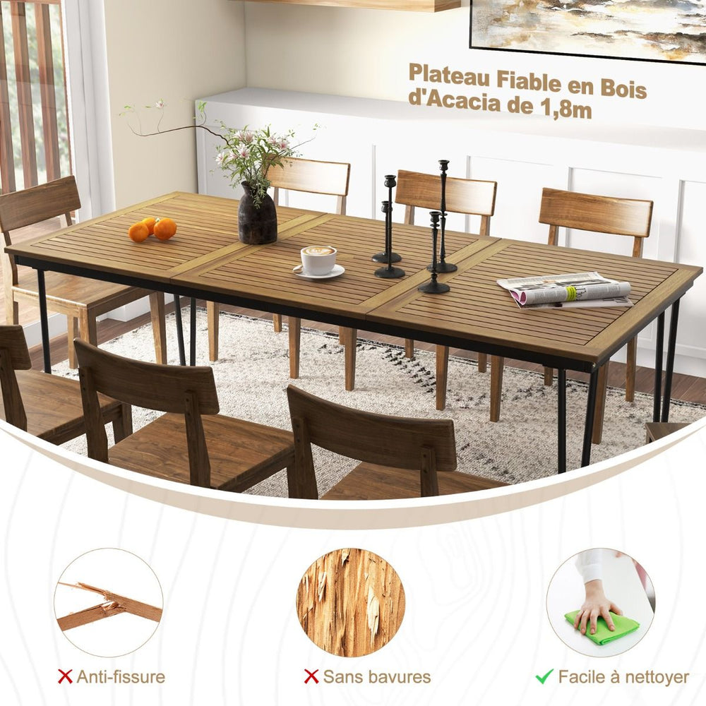 Table pour Jardin de 200 Cm Table d'extérieur pour 8 Personnes avec Trou pour Parasol de 5 Cm Pieds en Métal et Repose-pied Réglables -