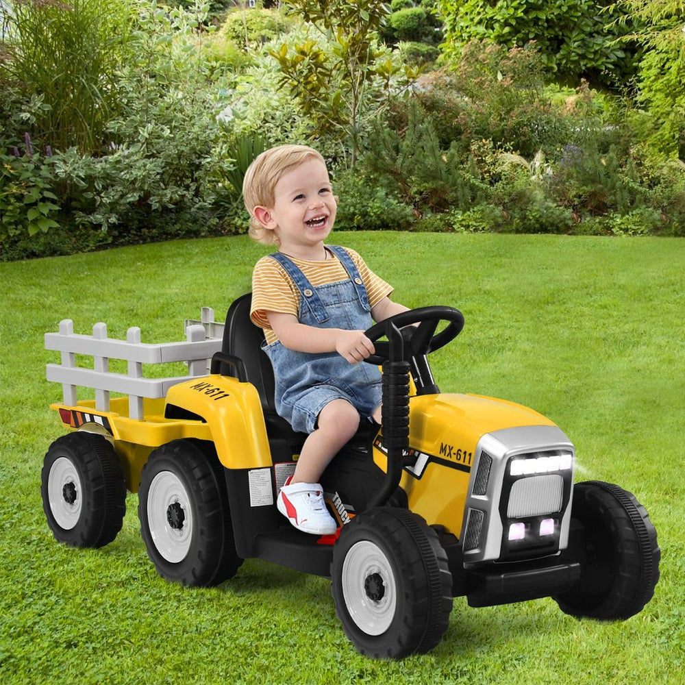 Tracteur Electrique avec Remorque pour Enfants 3 Vitesses Lumires LED Fonctions o USB et Bluetooth Jaune/Rose/Rouge/Vert/Vert Fonc/Noir -