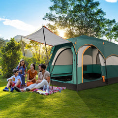 Tente de Camping pour 6 Personnes avec 2 Pièces Tente Double Couchage Double Toit Bâche en Pe Fenêtres en Maille Imperméable avec Sac de Transport Vert -