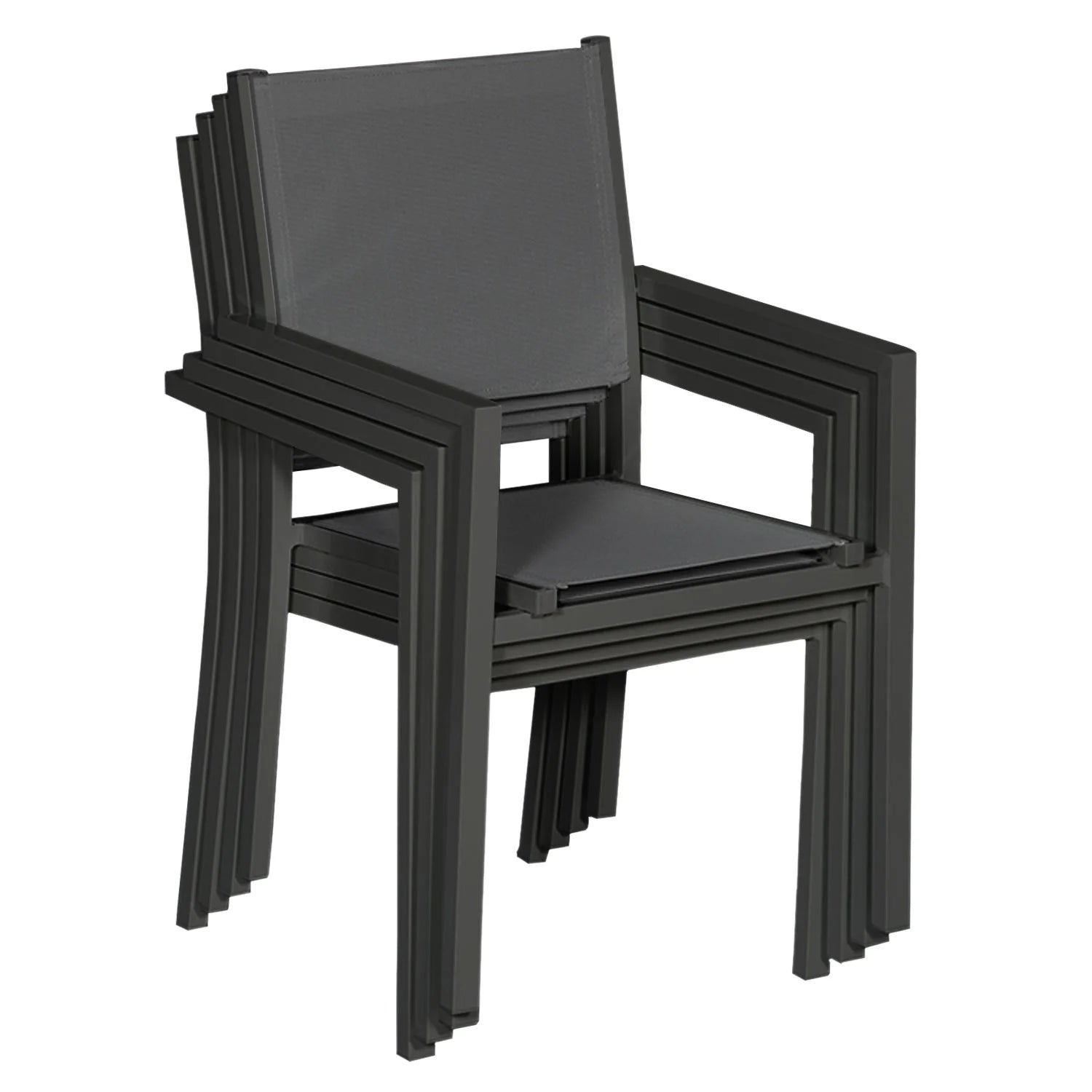 Lot de 8 chaises en aluminium anthracite - textilne gris -