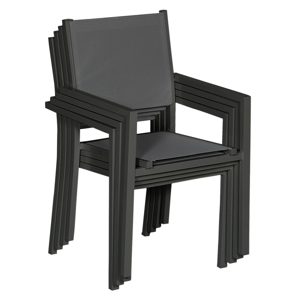 Lot de 8 chaises en aluminium anthracite - textilne gris -