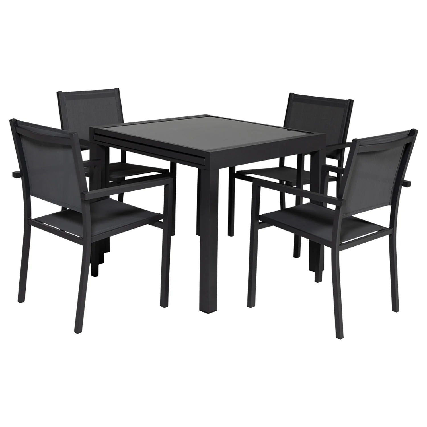Salon de jardin LAMPEDUSA extensible en textilène gris 8 places - aluminium anthracite -