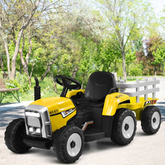 Tracteur Electrique avec Remorque pour Enfants 3 Vitesses Lumières LED Fonctions o USB et Bluetooth Jaune/Rose/Rouge/Vert/Vert Foncé/Noir -
