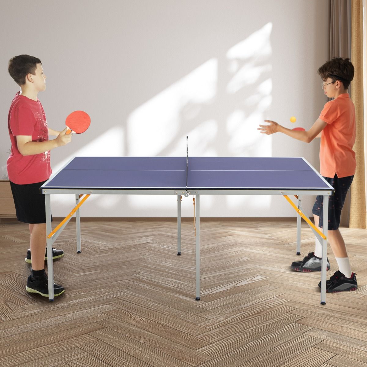 Table de Ping-Pong Pliable Peu Encombrante avec Filet Tennis de Table avec 2 Raquettes 3 Balle Pieds Rglables 180 x 90 x 76 cm -